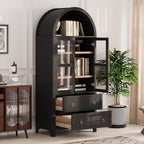 71" Tall Arched Kitchen Pantry Cabinet, Modern Farmhouse Kitchen Storage Cabinet with Adjustable Shelves, 2 Drawers for Kitchens, Dining Room, Black