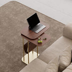 homary C-Shaped Side Table, 360° Rotating End Table with Storage, Walnut & Gold Sofa Table with Magazine Rack, Space-Saving Table for Living Room & Bedroom (Walnut)