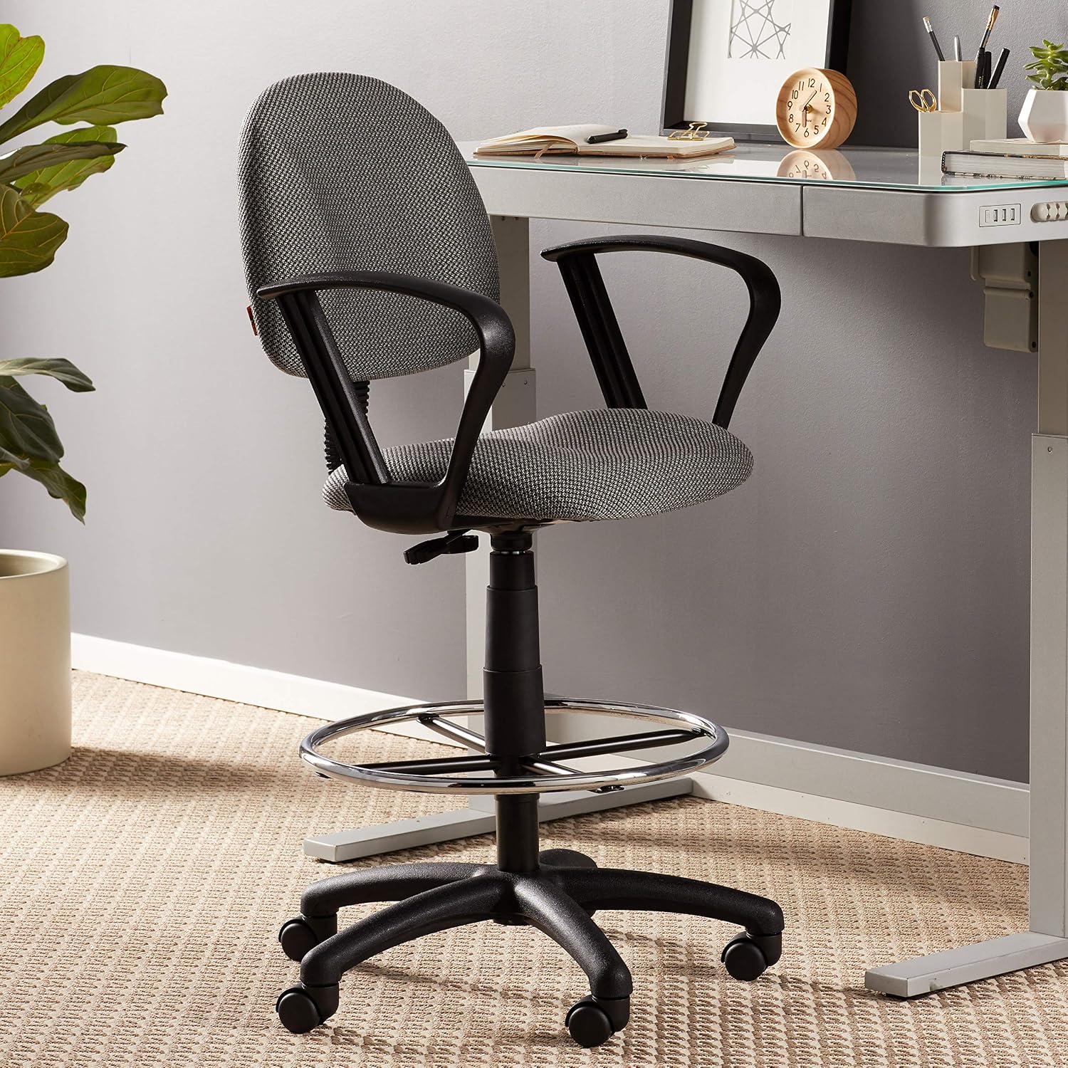 Boss Office Products B1617-GY Ergonomic Works Drafting Chair with Loop Arms in Grey