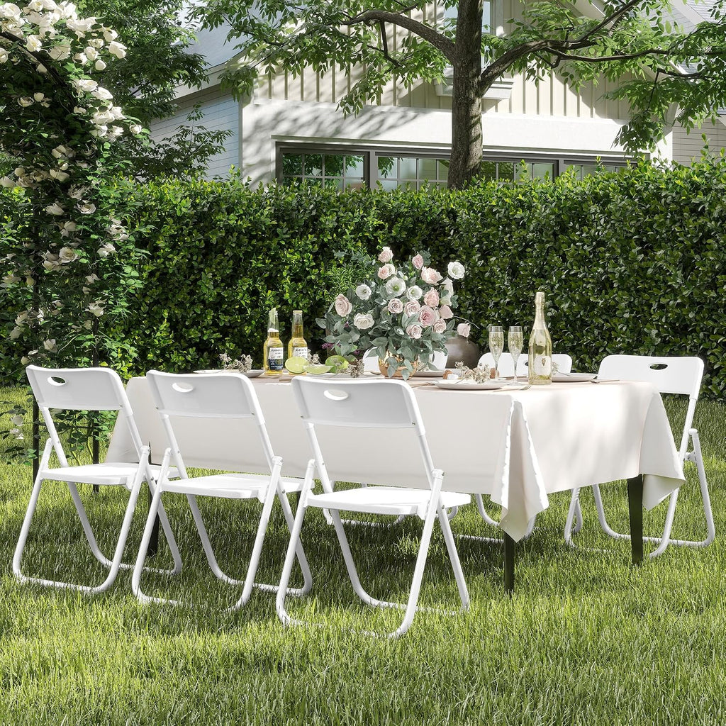 6 Pack White Plastic Folding Chairs, Lightweight Foldable Chair with 350lbs Capacity, Portable Seat with Sturdy Steel Frame for Indoor & Outdoor Use