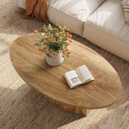 Oval Coffee Table, 47-Inch Living Room Table with Polygonal Pedestal, Modern Center Accent Furniture, Child-Friendly, Easy Assembly, Yellowish Brown