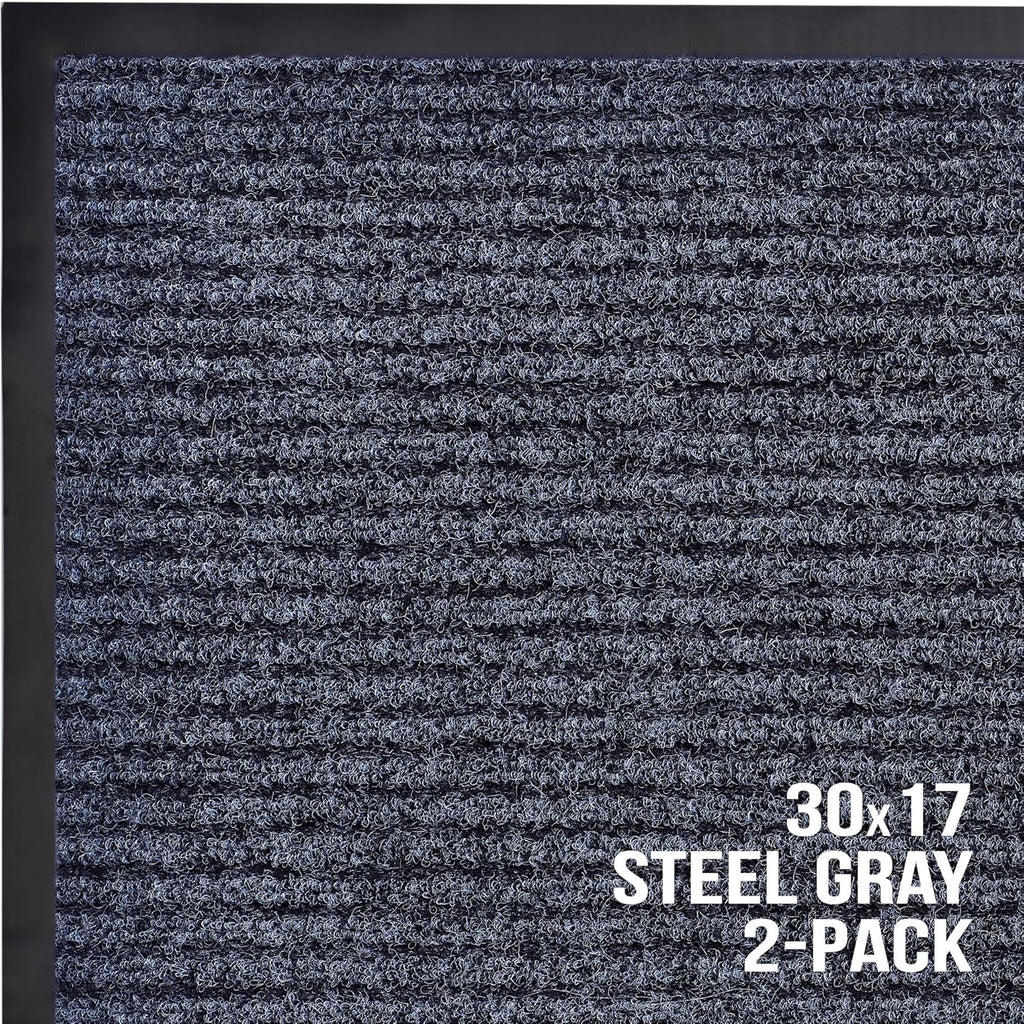 Sierra Concepts Front Door Mat Welcome Floor Mats - Entryway Indoor Outdoor Entrance Doormat, Patio, Porch, Muddy Shoe, Inside Outside Low Profile, 30x17 inches, 2-Pack Gray
