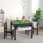 UTEX 2 in 1 Kids Construction Play Table and Chair Set with Storage Drawers | Wooden Kids Building & Activity Table with Storage, Water-based Paint Finish, Built in Plate Compatible with Lego and Duplo B