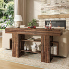Feonase 63 Inches Long Console Table for Entryway, Wood Sofa Table Behind Couch with 3-Tier Storage, Narrow Entry Hallway Table for Living Room Entrance Foyer, Rustic Brown