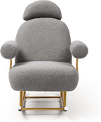 Sherpa Fabric Rocking Chair,Accent Upholstered Rocker Glider Chair for Baby and Kids,Comfy Armchair with Gold Metal Frame,Leisure Sofa Chair for,Bedroom,Living Room,Office,Grey