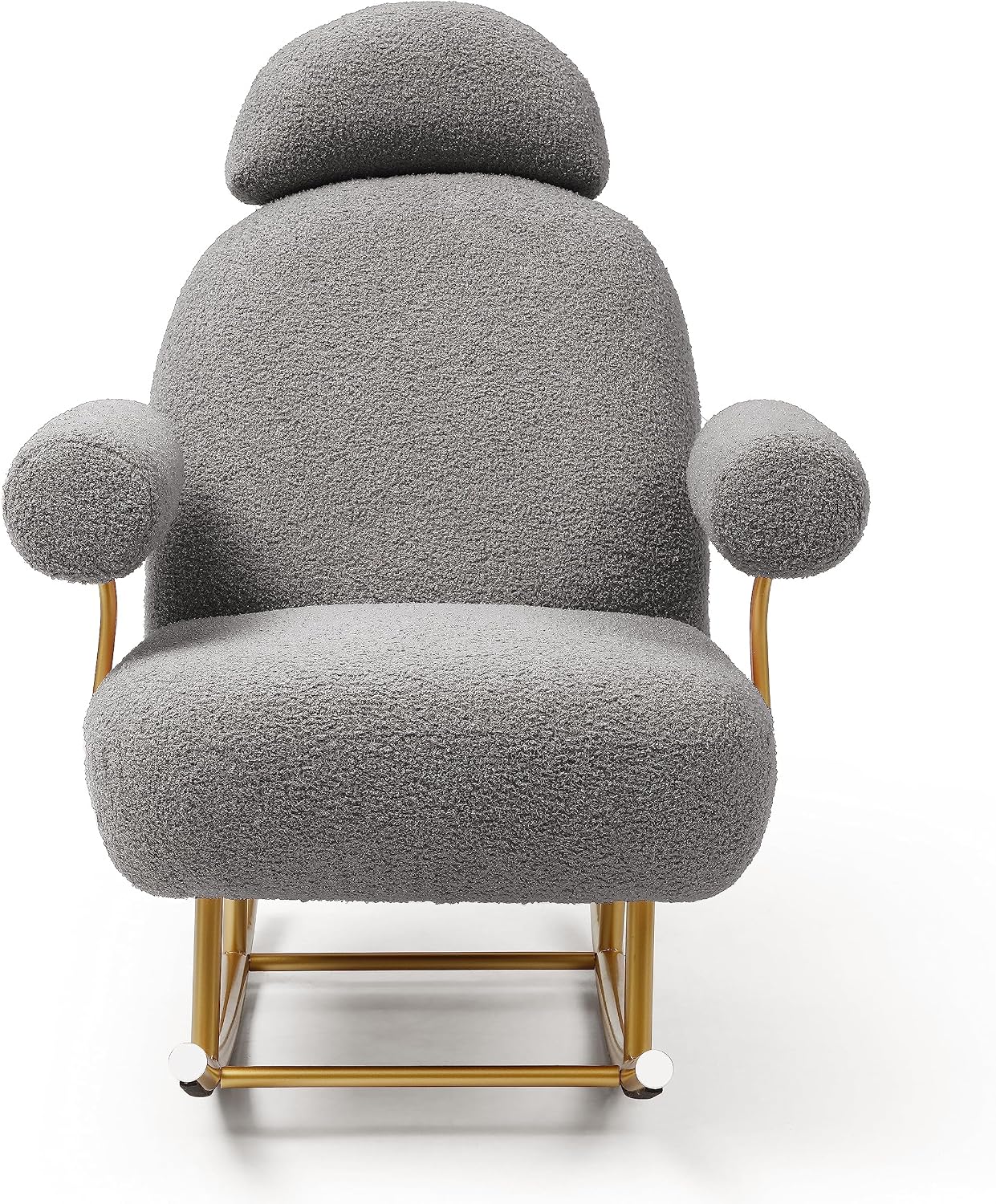 Sherpa Fabric Rocking Chair,Accent Upholstered Rocker Glider Chair for Baby and Kids,Comfy Armchair with Gold Metal Frame,Leisure Sofa Chair for,Bedroom,Living Room,Office,Grey