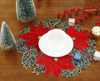 GRANDDECO Christmas Holiday Poinsettia Placemats Set of 4 for Farmhouse Parties Embroidered Christmas Flower Dresser Scarves Xmas Home Kitchen Dinner Table (14" Placemats Set of 4, Christmas Flower)