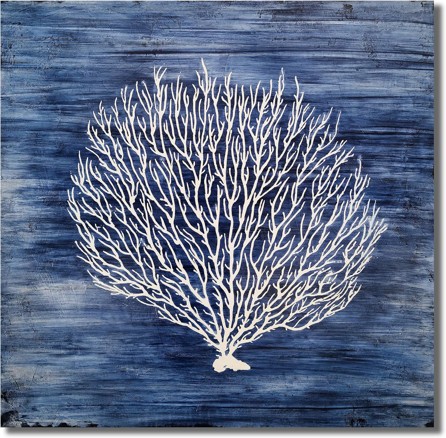 Yihui Arts Navy Blue Canvas Wall Art Hand Painted White Coral Painting Modern Abstract Tree Pictures Coastal Artwork for Bedroom Living Room Bathroom Decor