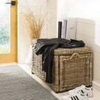 happimess Jacob 30.7" Collapsible Wicker Storage Trunk, Natural | Hand-Woven Rattan, Removable Lid and Liner, Coastal Style, Folds Flat, Entryway Toy Chest, Mango Wood, Iron Frame