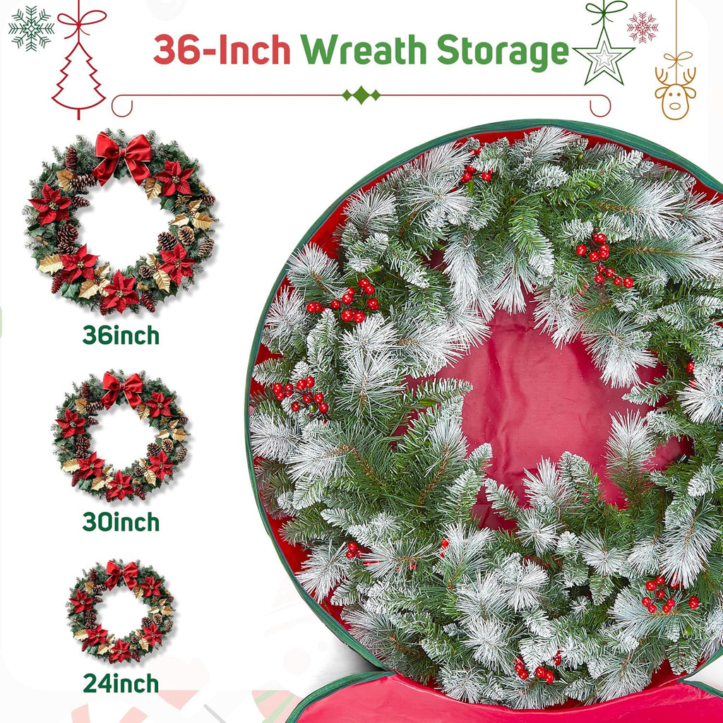 36 Inch Wreath Storage Container, 1 Pack Deluxe Wreath Storage Bag with Dual Zippers, Easy Access Christmas Wreath Storage Bag with Carry Handles and Clear Label Pocket