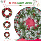 36 Inch Wreath Storage Container, 1 Pack Deluxe Wreath Storage Bag with Dual Zippers, Easy Access Christmas Wreath Storage Bag with Carry Handles and Clear Label Pocket