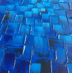 MyArton Textured Abstract Squares Canvas Wall Art Hand Painted Modern Dark Blue Oil Painting Picture for Home Decoration Ready to Hang 40x20inch