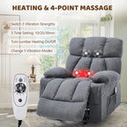 Massage Rocking Recliner Chair, Ergonomic Recliners Sofa with Vibration Massage & Heat, Rocking Chair Nursery Chair for Living Room Lounge with 4 Pockets, 2 Cup Holders, USB Charge Port, Grey