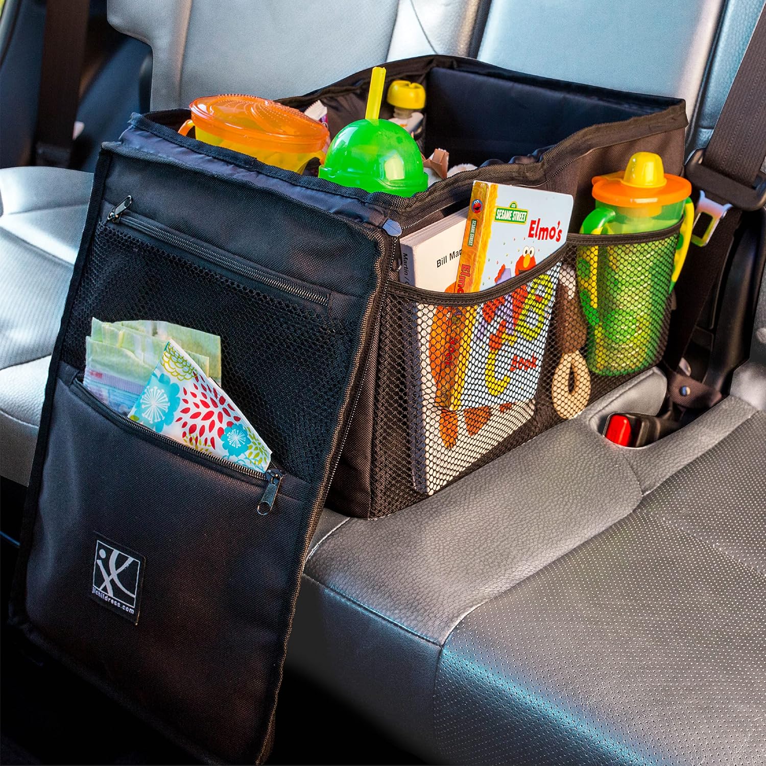 J.L. Childress Backseat Butler Car Seat Organizer for Kids - Essential Car Ride Accessories for Travel & Road Trips, Storage Organization for Front, Back, & Passenger Seats, 10 Pockets - Black