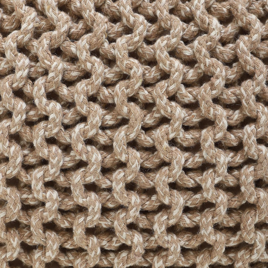 · REDEARTH · Round Pouf Ottoman - Hand Knitted Boho Poof - Beige Ivory | 100% Cotton, 18"x18"x14"; Doubles as Footstool, Foot Rest; Great for Living Room, Bedroom, Nursery, Patio, Dorm, Lounge