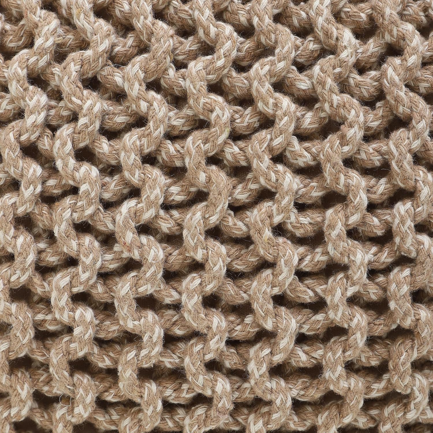 · REDEARTH · Round Pouf Ottoman - Hand Knitted Boho Poof - Beige Ivory | 100% Cotton, 18"x18"x14"; Doubles as Footstool, Foot Rest; Great for Living Room, Bedroom, Nursery, Patio, Dorm, Lounge