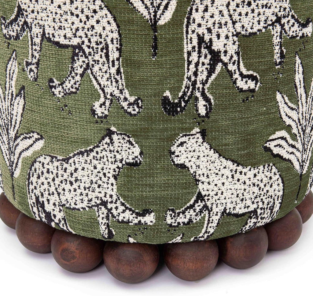 Tov Furniture Dex Olive Green Leopard Jacquard Ottoman