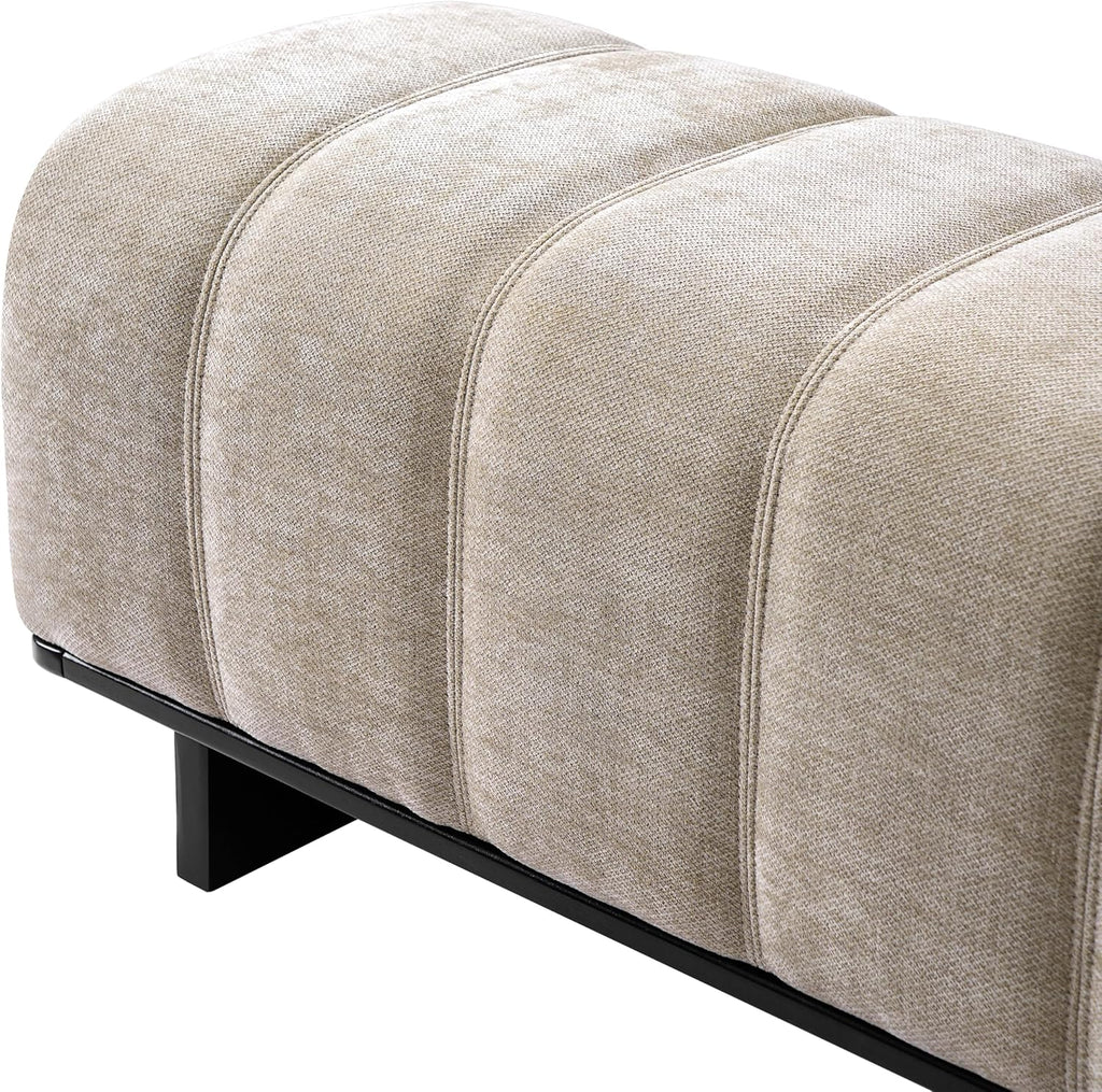 Christopher Knight Home Lamie Chenille Upholstered Dining Bench, Wooden Entryway Bench, Long Sofa Footstool for Living Room, Bedroom End of Bed Bench, Oatmeal+Black