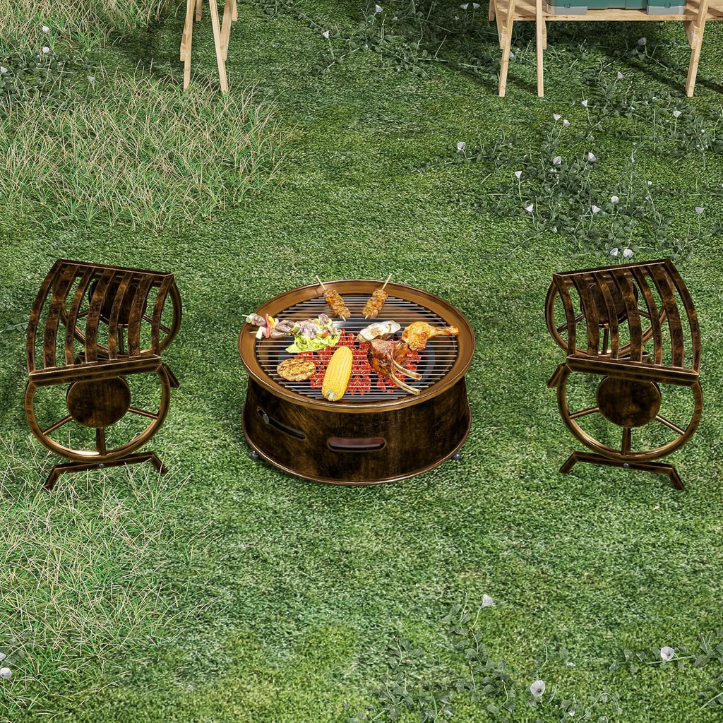 Outdoor Bench Patio Outdoor Garden Bench with Built-in Table, Wagon Wheel Arms, 3 People Outdoor Bench Garden Bench Front Porch Furniture (Bronze-22.83inch-2Pieces)