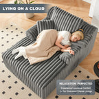 Mangodan 63" Oversized Chaise Lounge Chair Indoor, Boneless Couch Chair with 3 Pillows, Comfy Reading Chair with Wide Arms, No Assembly Required Corduroy Couch, Sleeper Sofa for Living Room, Gray