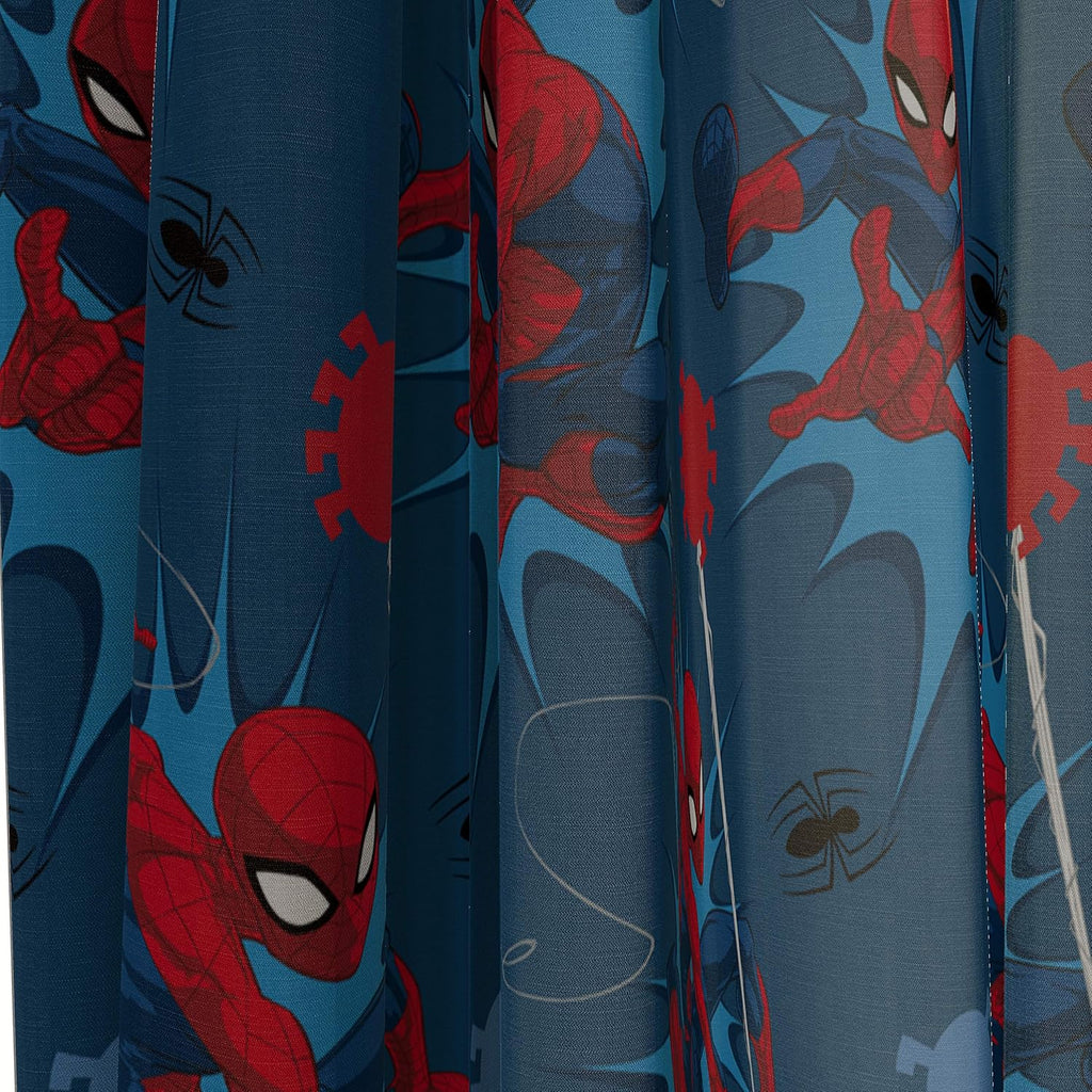 Jay Franco Kids Window Drapes - 4 Piece Curtain Set Includes 2 Tiebacks, Beautiful Bedding Room Décor and Easy Set Up, Blue - Spiderman, 63 Inch
