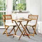Idzo Heavy Duty 400lbs Capacity Patio Bistro Set 3 Piece Outdoor, Folding Chairs w/Cushion, Square Table, FSC-Certified Acacia Wood, Space-Saving Design for Balcony, Garden and Porch - Upgrade