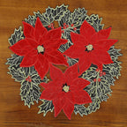 GRANDDECO Christmas Holiday Poinsettia Placemats Set of 4 for Farmhouse Parties Embroidered Christmas Flower Dresser Scarves Xmas Home Kitchen Dinner Table (14" Placemats Set of 4, Christmas Flower)