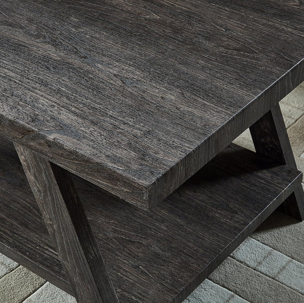 Roundhill Furniture Athens Contemporary Replicated Wood Shelf End Table in Charcoal Finish